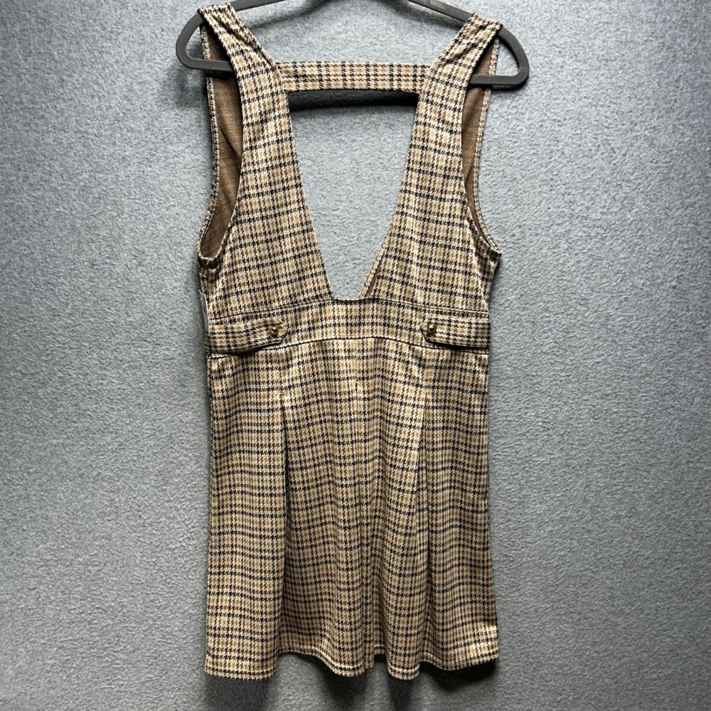 American Eagle Pinafore Dress Women M Brown Houndstooth Academic Dark Academia - Picture 2 of 8